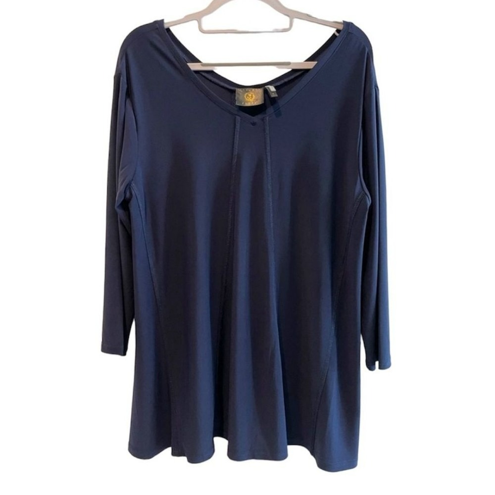 Vecceli Italy Tunic Top Navy Blue Minimalist Seamed V-Neck Womens Size M‎